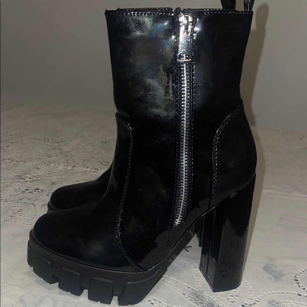 Glossy Black Platform Heeled Boots